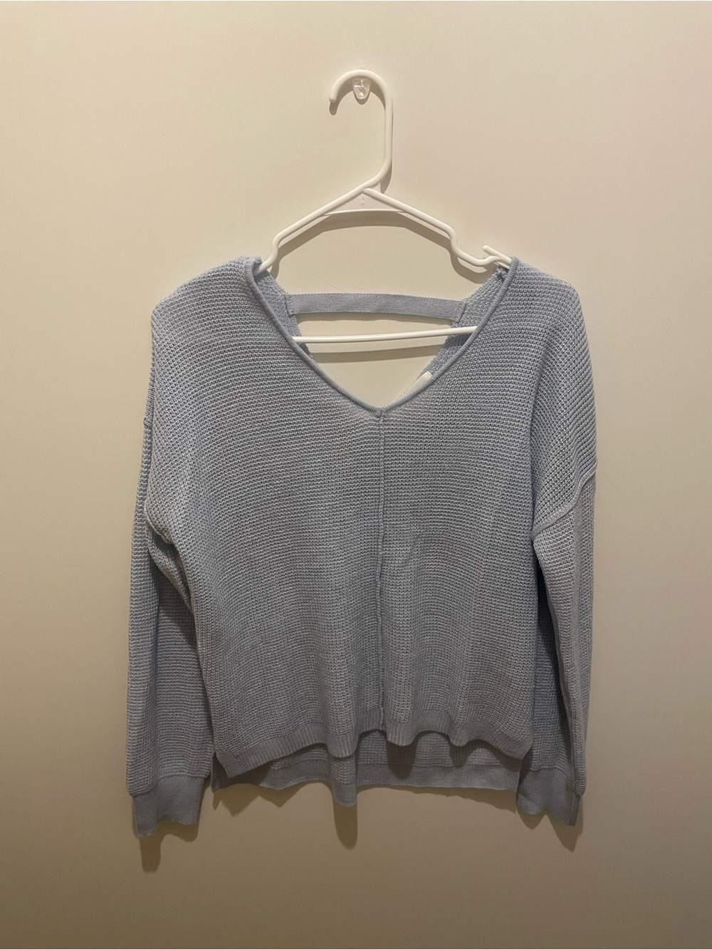 Light Blue V-Neck Knit Sweater for Women